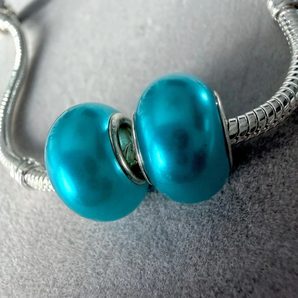 2 PCs Turquoise Blue European Bead Charm Set fits PANDORA